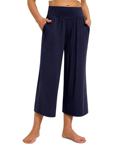 siliteelon Wide Leg Capri Pants for Women Lounge Pajama Pants Women Casual Loose Comfy Flowy Palazzo Capris with Pockets - Image 1