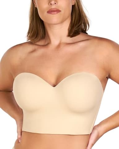 HSIA Longline Strapless Bra for Women, Anti-Slip Support Corset for Large Bust Convertible Bustier Bandeau for Big Breasts Beige - Image 1