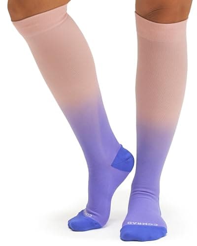 Comrad Knee High Socks - 15-20mmHg Graduated Compression Socks, (Pink/Purple, Small) - Soft & Breathable Foot & Calf Support for Men, Pregnant Women, Nurses, Home, Work & Travel - Image 1