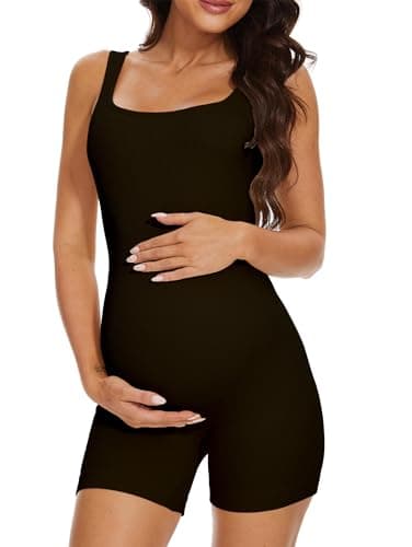 BDITANLE Maternity Workout Romper Pregnancy Yoga Ribbed One Piece Seamless Tank Top Jumpsuit - Image 1