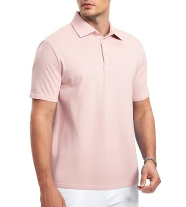 Alex Vando Mens Golf Shirt Moisture Wicking Quick-Dry Short Sleeve Casual Polo Shirts for Men,Lt Pink,M - Image 6