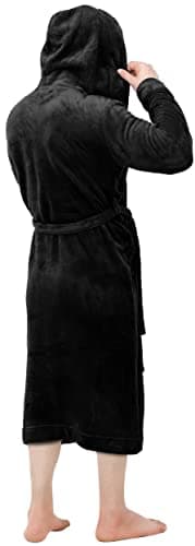 NY Threads Mens Hooded Fleece Bathrobe Plush Long Spa Robe Pack of 1, Large/X-Large, Black - Image 2