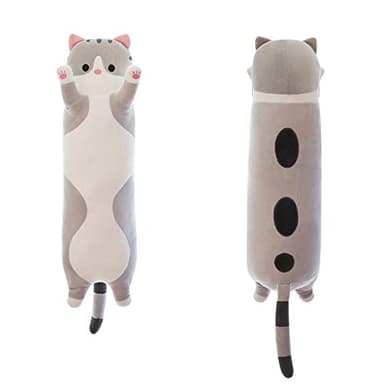 shangman Lovely Plush Cat Doll Cute Cartoon Soft Stuffed Kitten Pillow Long Throw Sleeping Toy Gift for Kids Girlfriend Multiple Size (Grey,50cm/19.6in) - Image 1