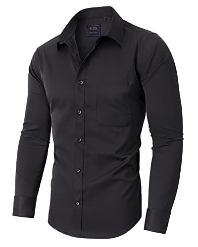 Alimens & Gentle Men's Dress Shirts Long Sleeve Wrinkle-Free Stretch Shirts Solid Formal Button Down Shirt with Pocket Black - Image 1
