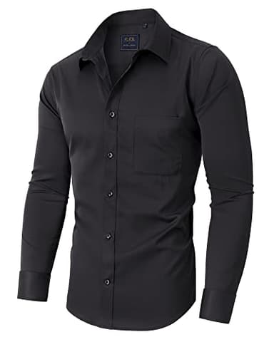 Alimens & Gentle Men's Dress Shirts Long Sleeve Wrinkle-Free Stretch Shirts Solid Formal Button Down Shirt with Pocket Black - Image 1