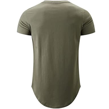 KLIEGOU Mens 100% Cotton Hipster Hip Hop Longline Crewneck T-Shirt (XX-Large, 66 Army Green) - Image 2