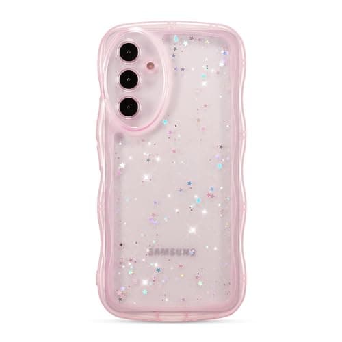 ZTOFERA for Samsung Galaxy A16 4G/5G Case 6.7",Cute Curly Wave Case with Star Glitter,Clear Shiny Bling Soft TPU Shockproof Phone Protective Cover for Women Girls-Pink - Image 1