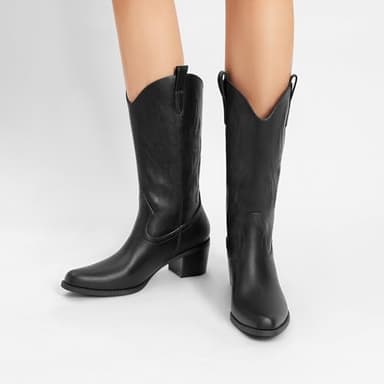 DREAM PAIRS Women's Square Toe Cowboy Cowgirl Boots Embroidered Mid Calf Western Boots Fashion Dress Low Chunky Heel Boots for Theme Party Country Concert,Size 8.5,Black-Pu,DWUMMB2502 - Image 7