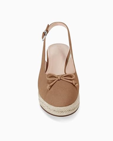Coutgo Womens Closed Toe Espadrilles Wedges Shoes Platform Slingback Mid Low Heel Canvas Bow Dress Sandals, Coffee, Size 8.5 - Image 5