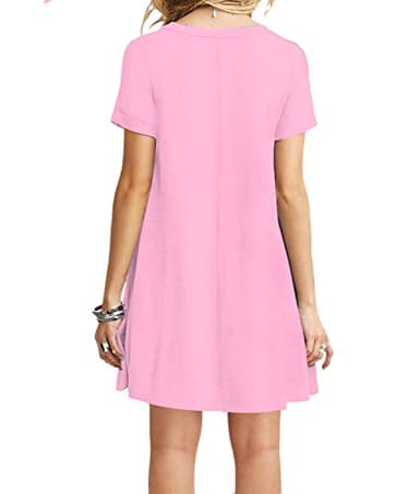 MOLERANI Women's Casual Plain Simple T-Shirt Loose Dress(New Pink,M) - Image 2
