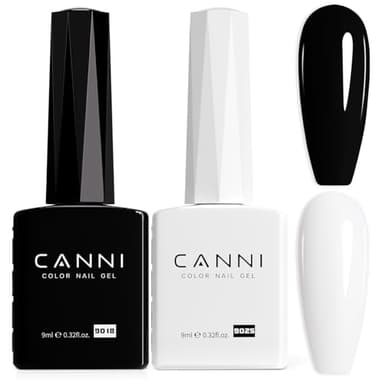 CANNI 2Pcs Hema-Free Black White Gel Nail Polish Set- Black and White Gel Polish Kit, Soak Off LED Nail Gel Manicure Kit DIY at Home Salon Gifts for Women Girls - Image 1
