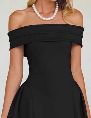 ZESICA Cocktail Dresses for Women's Elegant Off Shoulder Short Sleeve Swing A Line Wedding Evening Party Midi Dress,Black,X-Large - Image 5