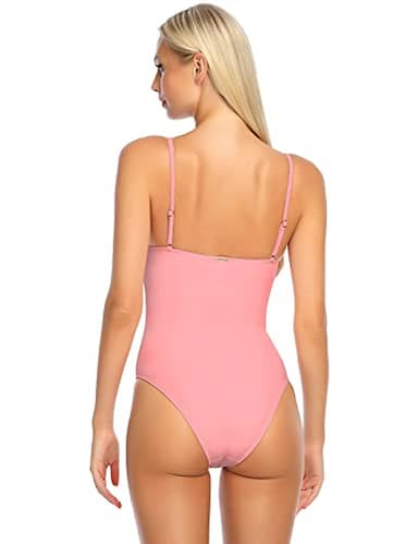 RELLECIGA Women's Light Pink High Cut Bandeau One Piece Swimsuits with Adjustable Shoulder Straps Size XX-Large - Image 6