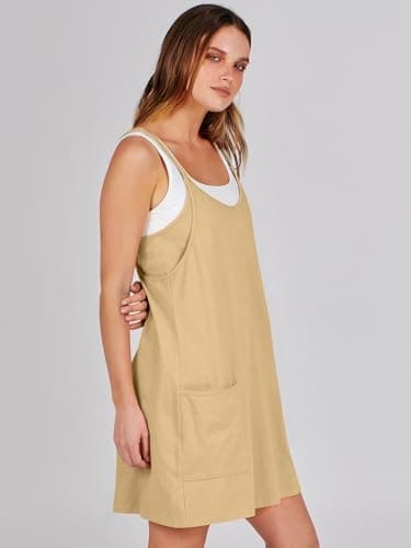 ANRABESS Women Athletic Dress Summer Tennis Workout Active Sports Mini Romper Dress Built in Shorts Travel Vacation Clothes Light Yellow X-Large - Image 4