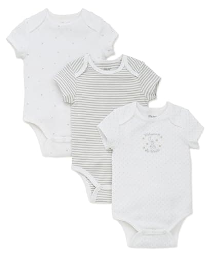 Little Me Baby Boys 3-pack 100% Cotton Scratch Free Tag Onesies, White Print, Newborn US - Image 1