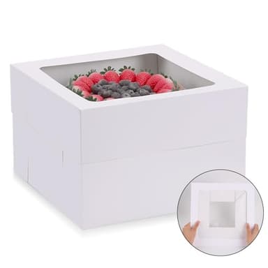 Moretoes 5pcs Cake Boxes, 12x12x8 Inch White Bakery Box with Window, Large Baking Boxes, Square Cake Box for Multi-Layer Cakes, Pastries, Cake Decorating Supplies - Image 5