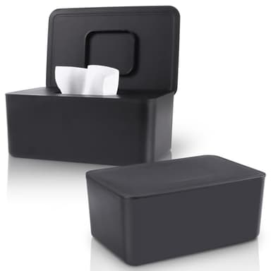 2 Pack LEQXGO Baby Wipes Dispenser, Wipes Dispenser Baby Wipes Case, Baby Wipe Holder for Fresh Wipes, Non-Slip Wipes Case, Wipe Container with Sealing Design Lid (Black and Black) - Image 1