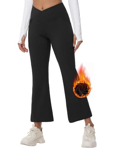 baleaf Women's 27" Fleece Lined Pants Water Resistant Crossover Flare Leggings Bootcut Hiking Thermal Winter Outdoor Black XS - Image 2