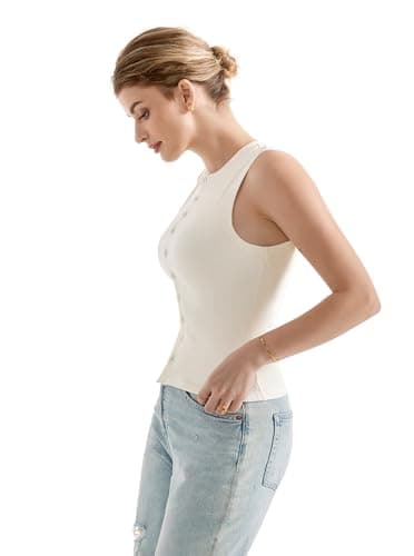 SUUKSESS Women Button Down Going Out Trendy Tops Ribbed Sexy Vest Y2K Tank Tops (Cream, Medium) - Image 4
