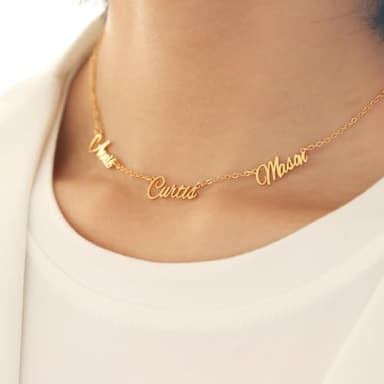 Personalized Name Necklace with Curb Chain, 18K Gold Plated Handmade Custom Family Choker Customized Child Nameplate Necklace Mother's Day Jewelry Gift for Mom, Wife (3 Names Necklace) - Image 5