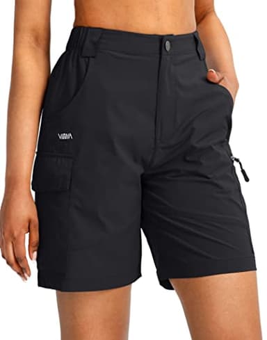 Viodia Women's 7" Hiking Cargo Shorts with Pockets Quick Dry Lightweight Shorts for Women Golf Casual Summer Shorts Black - Image 2