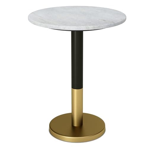 SIMPLIHOME Evans 16-inch Wide End Table in White Genuine Marble and Black/Gold Iron, Modern Round Accent Table for Living Room, Bedroom, or Entryway - Image 1
