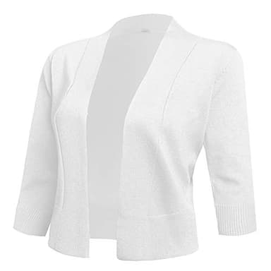 AAMILIFE Women's 3/4 Sleeve Cropped Cardigans Sweaters Jackets Open Front Short Shrugs for Dresses White M - Image 1