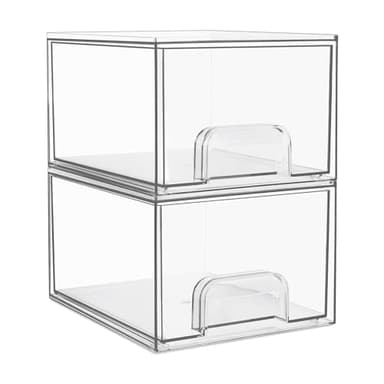 Vtopmart 2 Pack Clear Stackable Storage Drawers, 4.4'' Tall Acrylic Bathroom Makeup Organizer,Plastic Storage Bins For Vanity, Undersink, Kitchen Cabinets, Pantry, Home Organization - Image 1