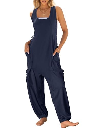 ANRABESS Women Overalls Jumpsuits Loose Casual Dressy Sleeveless Baggy Harem Pants Romper Jumpers 2025 Trendy Summer Outfits Navy Blue Medium - Image 1