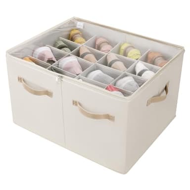 TOPIA HOME Shoe Organizer for Closet, Foldable Shoe Box with Adjustable Dividers and Clear Cover, Space Saving Shoe Storage Organizer Cabinet with Reinforced Handles, Fits 16 Pairs, Beige TP09Y - Image 1
