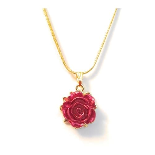 Red Rose Bloom Pendant Dainty Charm Necklace Plated Gold Snake Chain 18 Inch Gift Boxed Forever Flower Jewelry - Image 1