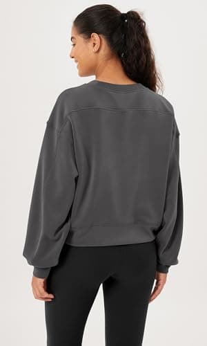 ODODOS Modal Soft Long Sleeve Cropped Sweatshirts for Women Oversized Crew Neck Pullover Crop Top, Fleece Lined Charcoal, Medium - Image 5
