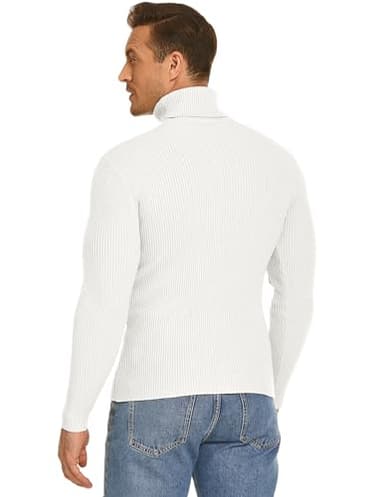 COOFANDY Mens Ribbed Slim Fit Knitted Pullover Casual Turtleneck Sweater White - Image 7