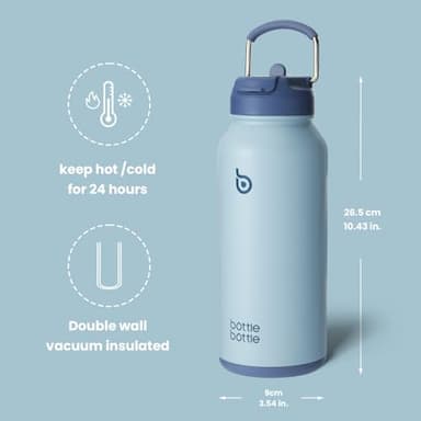 BOTTLE BOTTLE 32 oz Insulated Water Bottle Stainless Steel Sport Water Bottle with Straw Dual-use Lid Design for Gym with Pill Box (blue) - Image 5