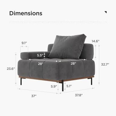 Acanva Convertible Modular Sectional Sofa, Mid-Century Modern Minimalist Free Combination U/L Shaped Reversible Couch for Living Room, Single Chair, Grey - Image 3