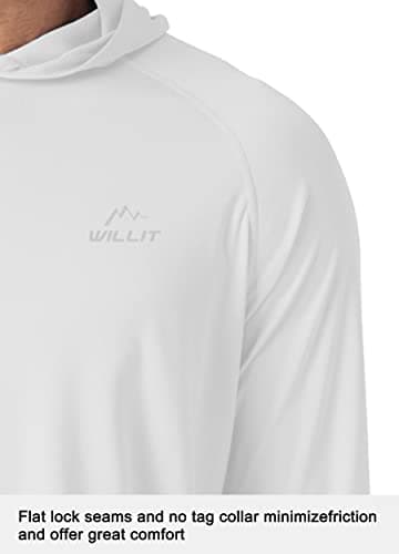 Willit Men's Sun Shirts UPF 50+ Rash Guard Long Sleeve Sun Protection Hoodie SPF UV Fishing Lightweight Athletic Running White M - Image 3