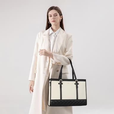 Keyli 3pcs Laptop Bag for Women,15.6 Inch Canvas+Leather Laptop Tote Bag Work Bags Large Capacity Business Computer Briefcase Casual College Shoulder Handbag Crossbody Purse for Travel Office Khaki - Image 3