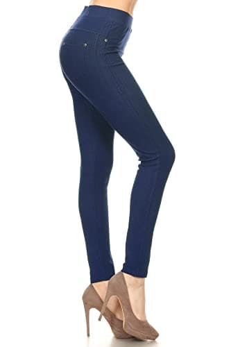 Leggings Depot Women's Cotton Blend Stretch Pull-on Jeggings Casual Pants with Pockets (Denim Blue, 2X) - Image 1