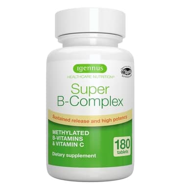 Igennus Super B-Complex Methylated B-Vitamins, MTHFR Supplement with Methylfolate & B12 Methylcobalamin, High Bioavailability & Potency, Vegan, Lab Verified, 180 Small Tablets - Image 1