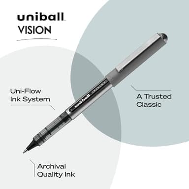 uni-ball Vision Stick Roller Ball Pens, Fine Point, Black Ink, Pack of 4 - Image 3