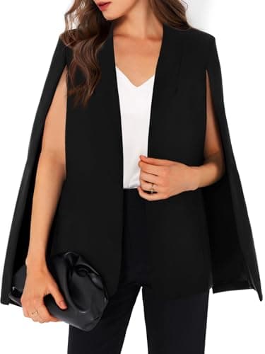 GAMISOTE Womens Cape Blazer Split Sleeve Open Front Casual Jacket Coat Workwear Black - Image 1