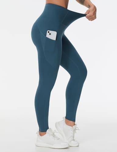 THE GYM PEOPLE Thick High Waist Yoga Pants with Pockets, Tummy Control Workout Running Yoga Leggings for Women Green Blue - Image 6