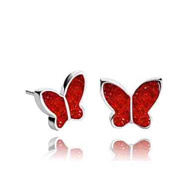 Classic Casual Small Stud Earrings for Women (Style N 29 - Sparkly Red Butterfly Gold) - Image 1