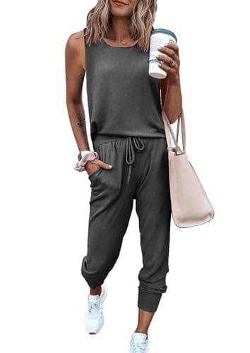 PRETTYGARDEN Women's Two Piece Outfit Sets Casual Summer Sleeveless Crewneck Tops and Sweatpants Active Tracksuit Lounge Wear (Dark Grey,Small) - Image 1