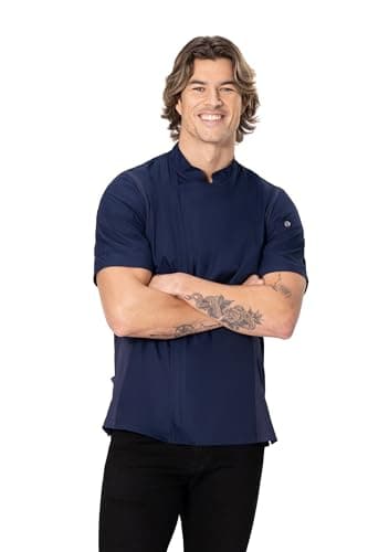Chef Works Men's Springfield Chef Coat, Navy, Large - Image 1