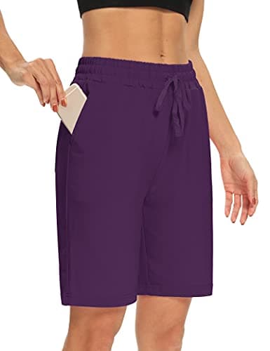 DIBAOLONG Womens Yoga Shorts Loose Comfy Drawstring Lounge Bermuda Shorts with 3 Pockets Purple L - Image 1