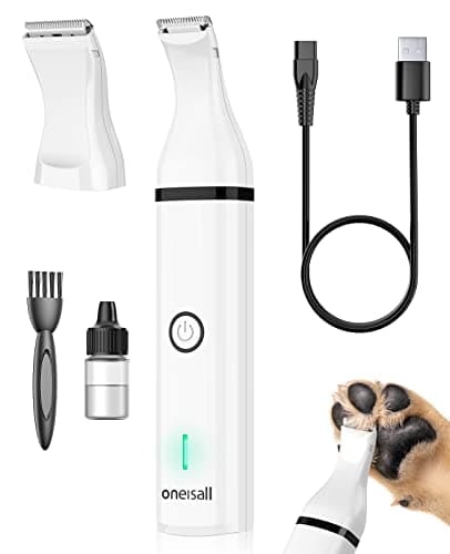 oneisall Dog Clippers with Double Blades,Cordless Small Pet Hair Grooming Trimmer,Low Noise for Trimming Dog's Hair Around Paws, Eyes, Ears, Face, Rump (White) - Image 1