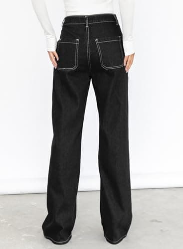 Dokotoo Women Casual High Waist Cargo Jeans Wide Leg Denim Pants Black Size 14 - Image 4