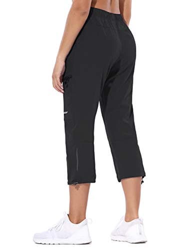 baleaf Women's Hiking Cargo Capris Outdoor Lightweight Water Resistant Pants UPF 50 Zipper Pockets Black Size M - Image 6