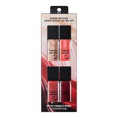 e.l.f. Glow Reviver Quad Goals Lip Oil Kit, Lip Gloss For A High-Gloss Finish & Sheer Wash Of Color, Non-Sticky, Vegan & Cruelty-Free, 4 Glosses - Image 1